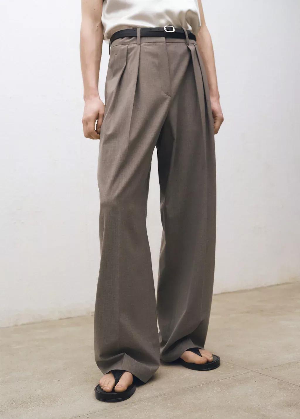 Brown Wideleg Wool-Blend Suit Trousers, , large image number 0