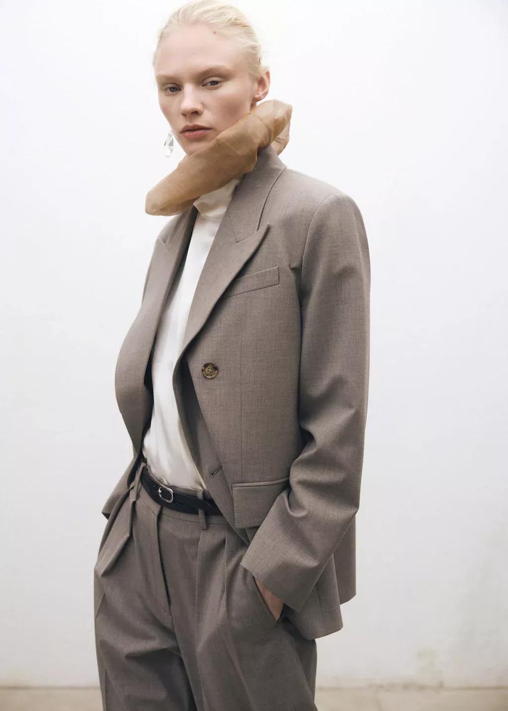 Brown Wideleg Wool-Blend Suit Trousers, , large image number 1