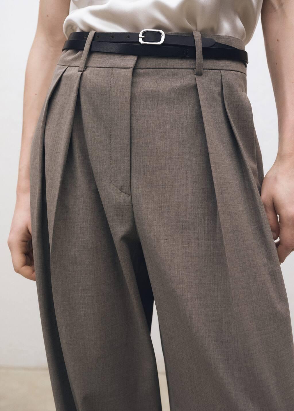 Brown Wideleg Wool-Blend Suit Trousers, , large image number 3