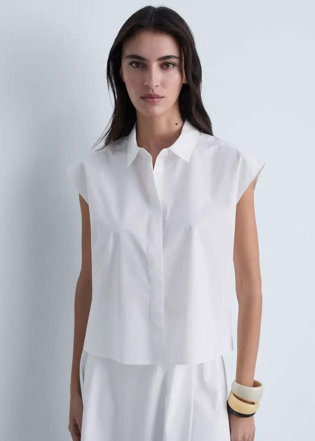 White Sleeveless Poplin Shirt, , large image number 0