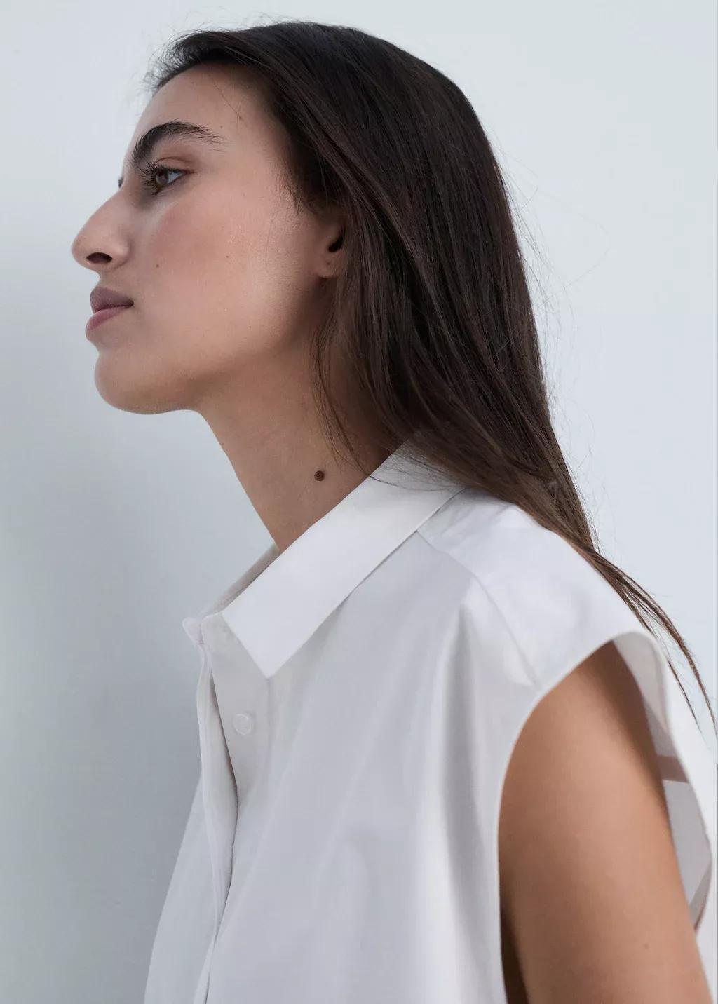 White Sleeveless Poplin Shirt, , large image number 1
