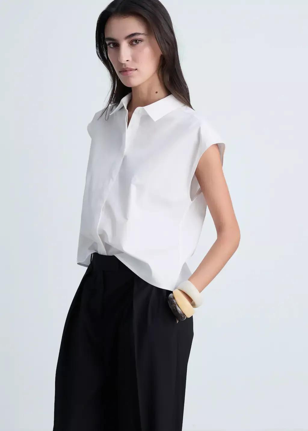White Sleeveless Poplin Shirt, , large image number 2