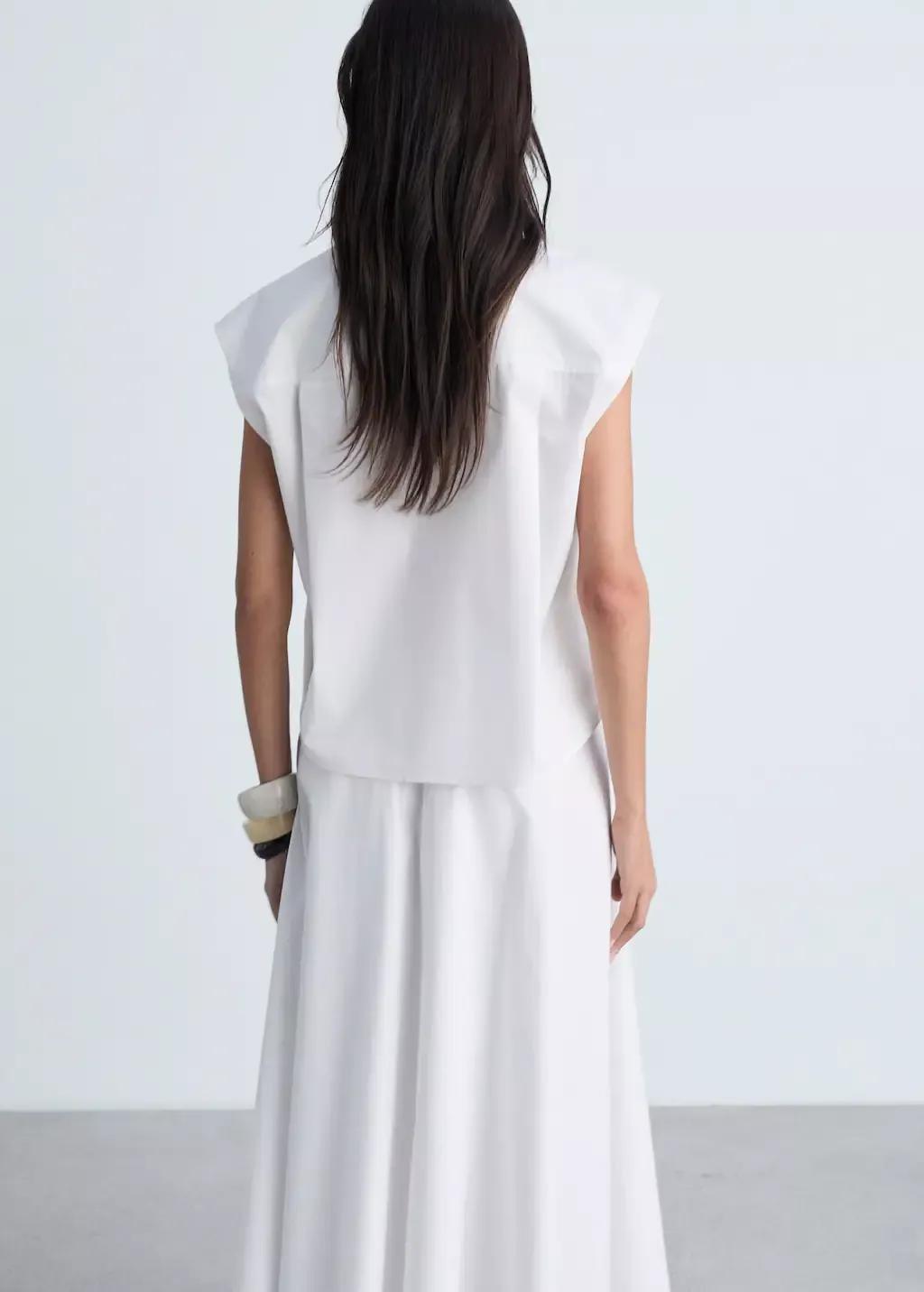 White Sleeveless Poplin Shirt, , large image number 5