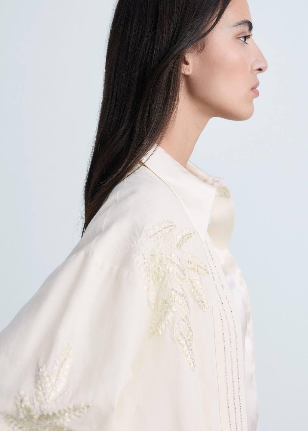 White Embroidered Cotton Caftan, , large image number 1