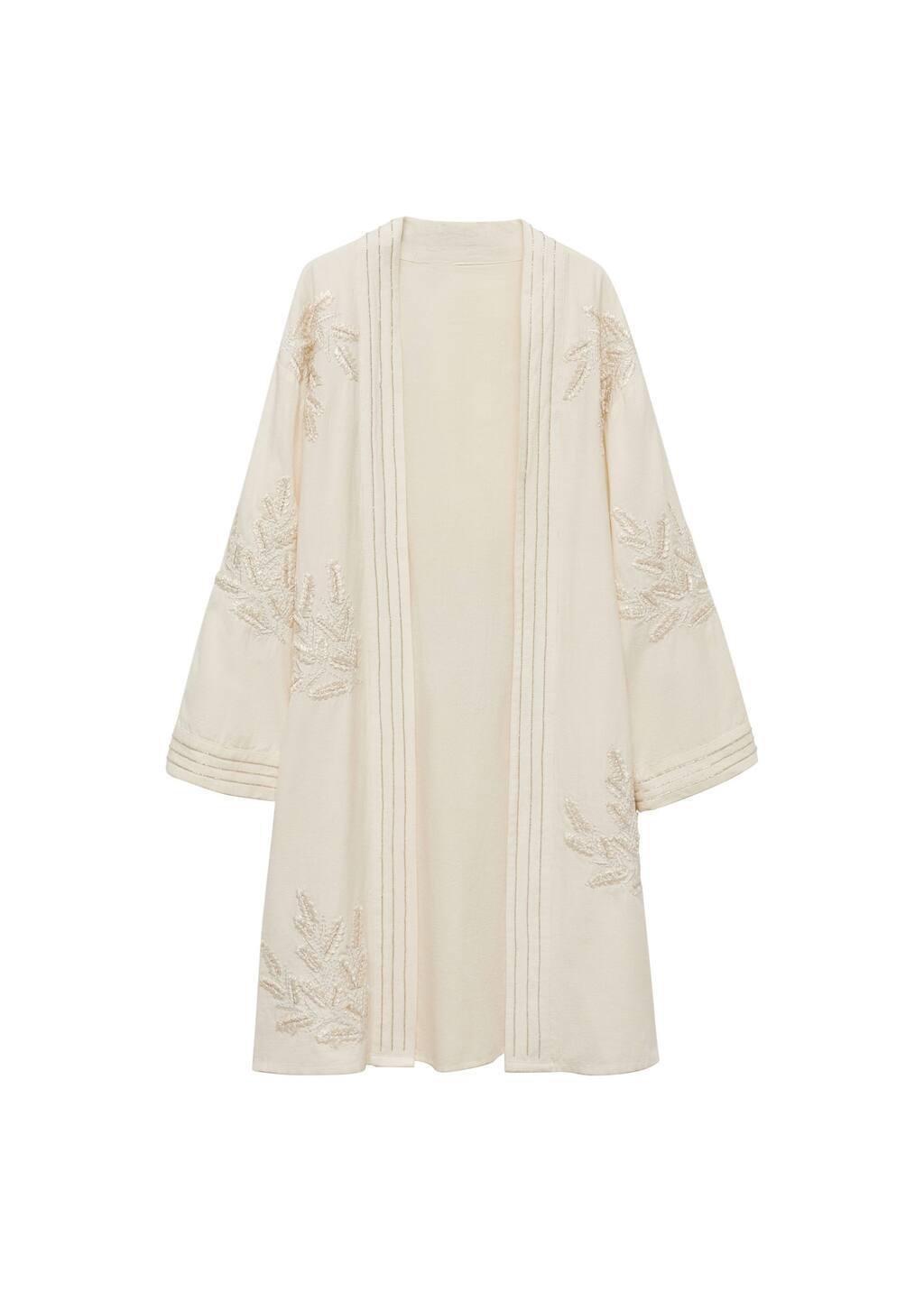 White Embroidered Cotton Caftan, , large image number 2
