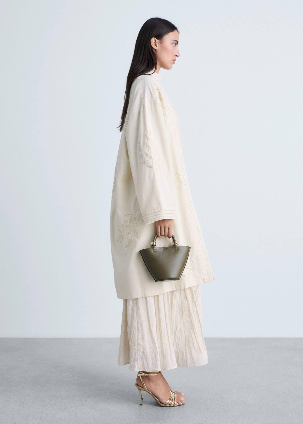 White Embroidered Cotton Caftan, , large image number 3