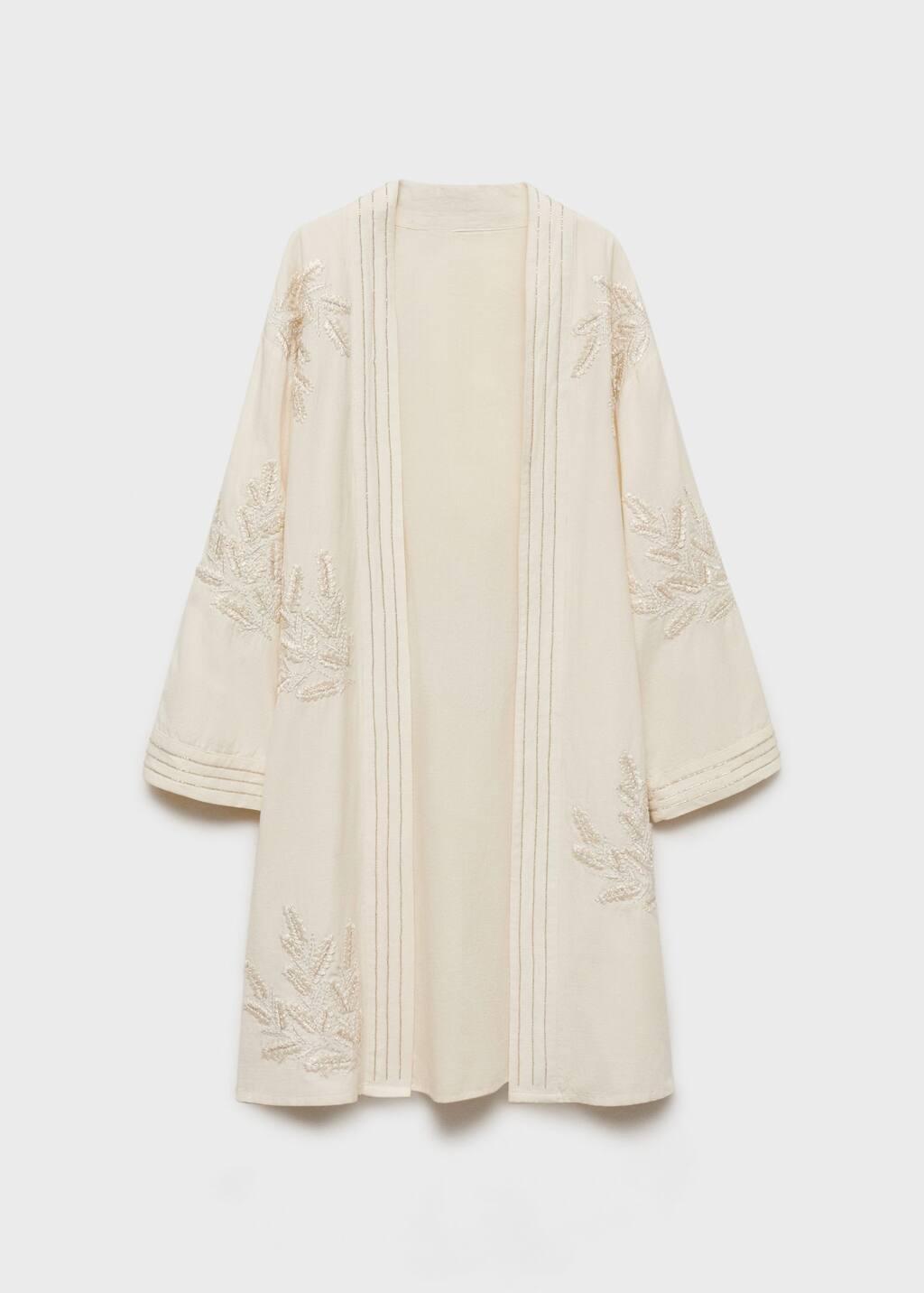 White Embroidered Cotton Caftan, , large image number 4
