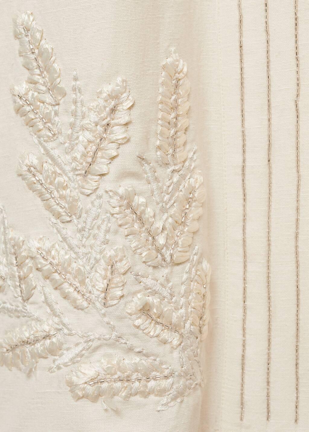 White Embroidered Cotton Caftan, , large image number 6