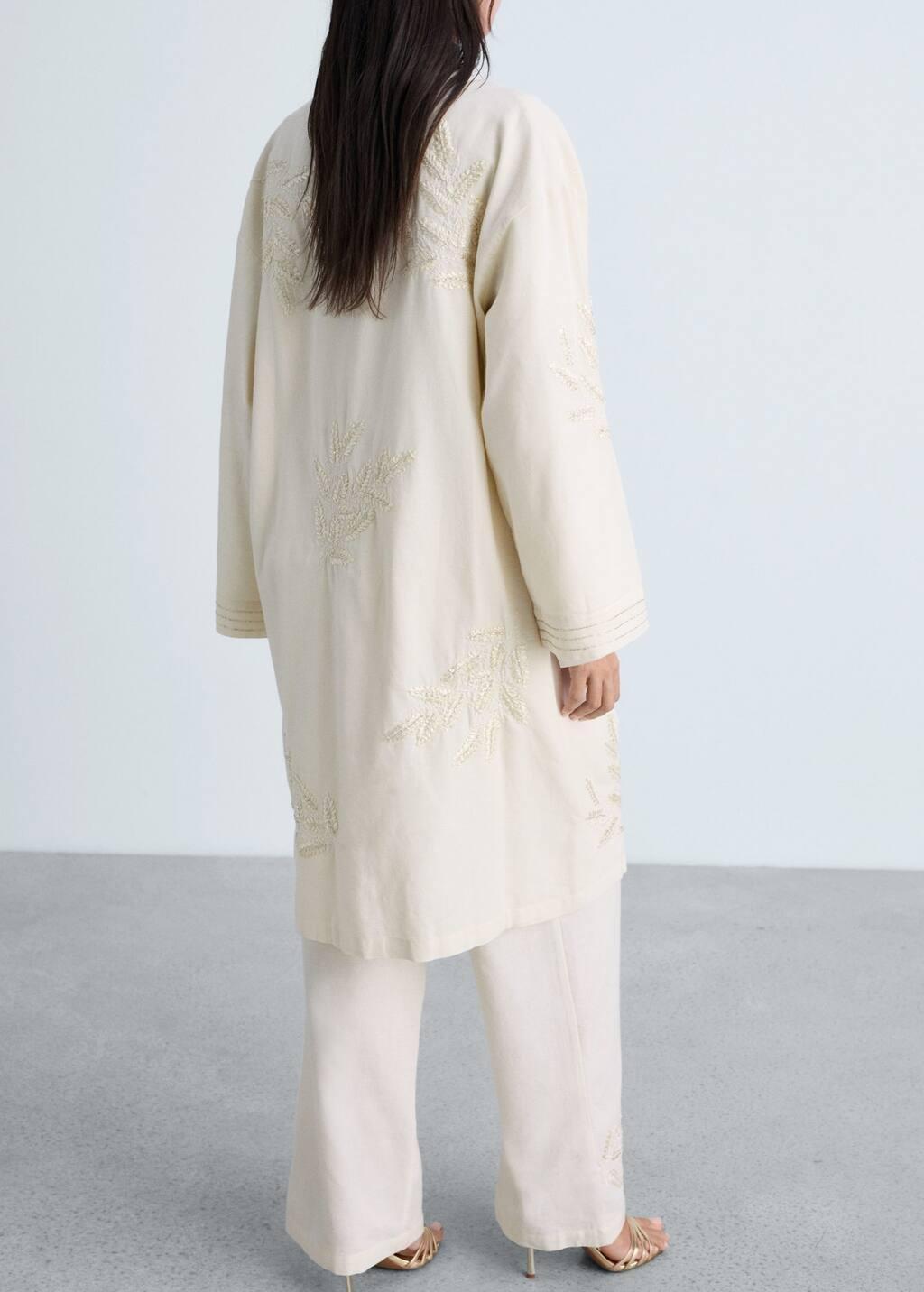White Embroidered Cotton Caftan, , large image number 7