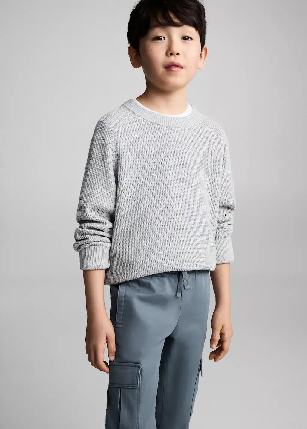 Blue Lt Pastel Cotton Cargo Trousers, Kids Boy, , medium