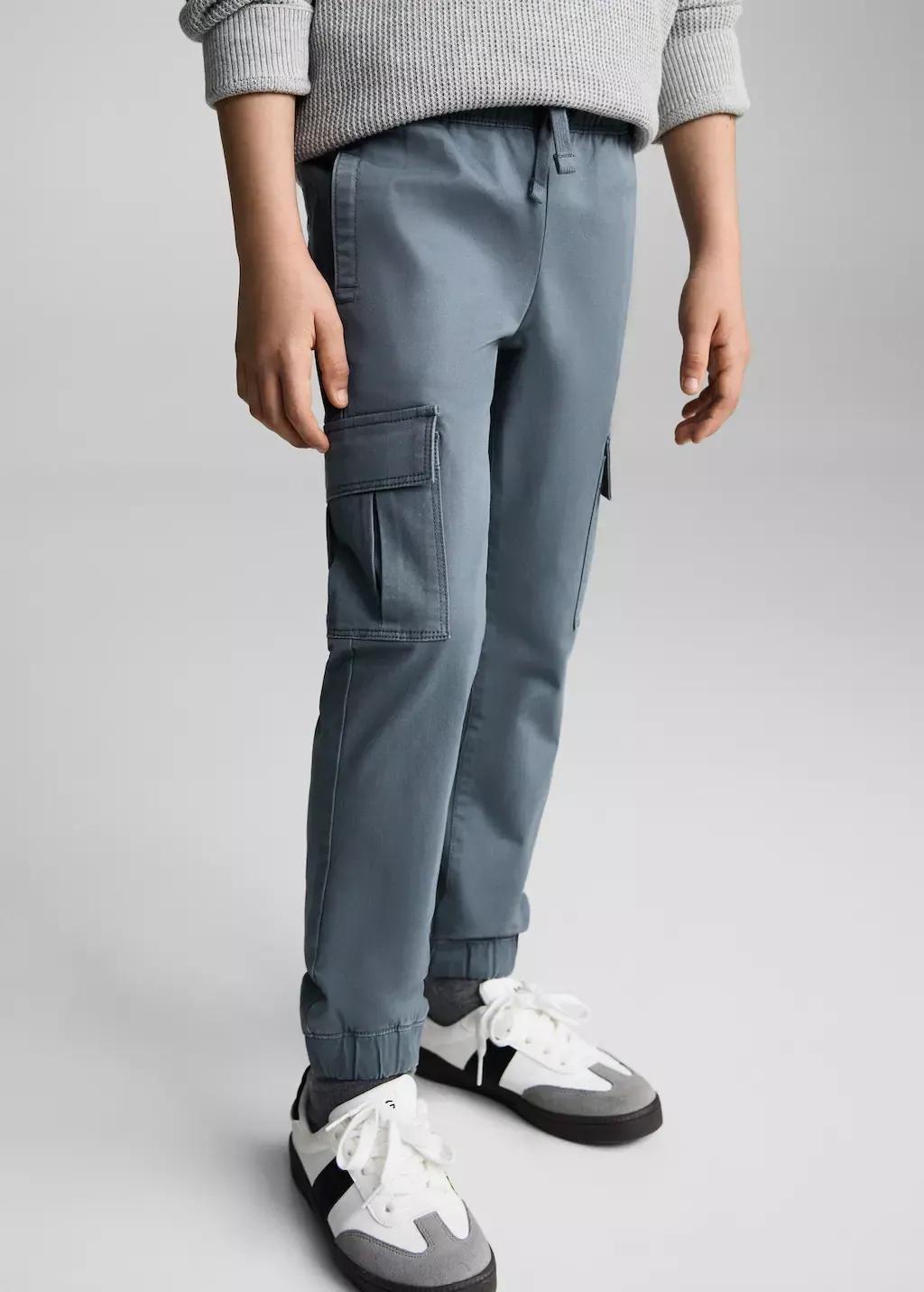 Blue Lt Pastel Cotton Cargo Trousers, Kids Boy, , large image number 1