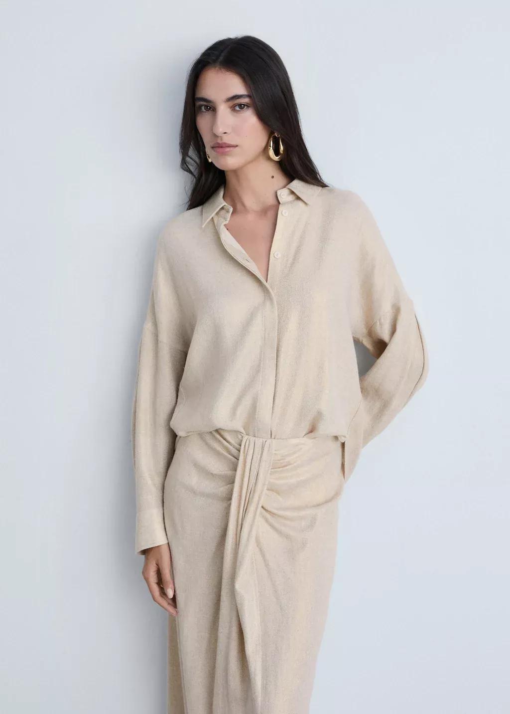 Gold Regular Linen Blend Shirt, , medium