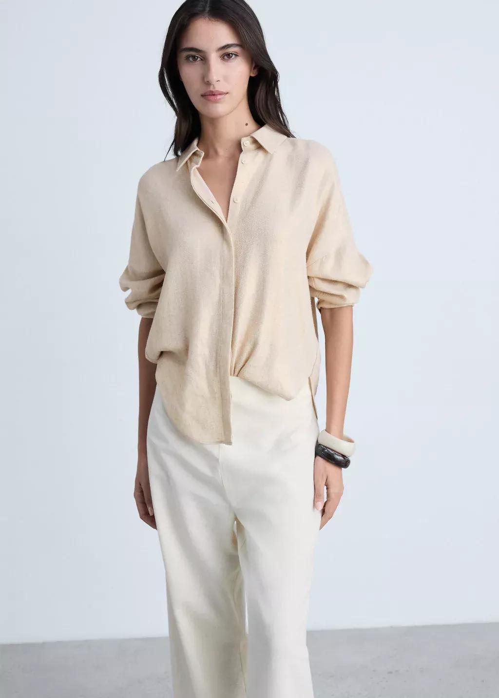 Gold Regular Linen Blend Shirt, , large image number 3