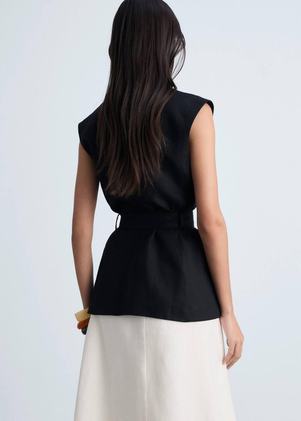 Black Linen Vest With Belt, , large image number 6