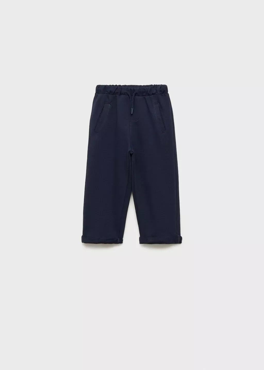 Navy Knit Jogger-Style Trousers, Baby Boy, , large image number 0