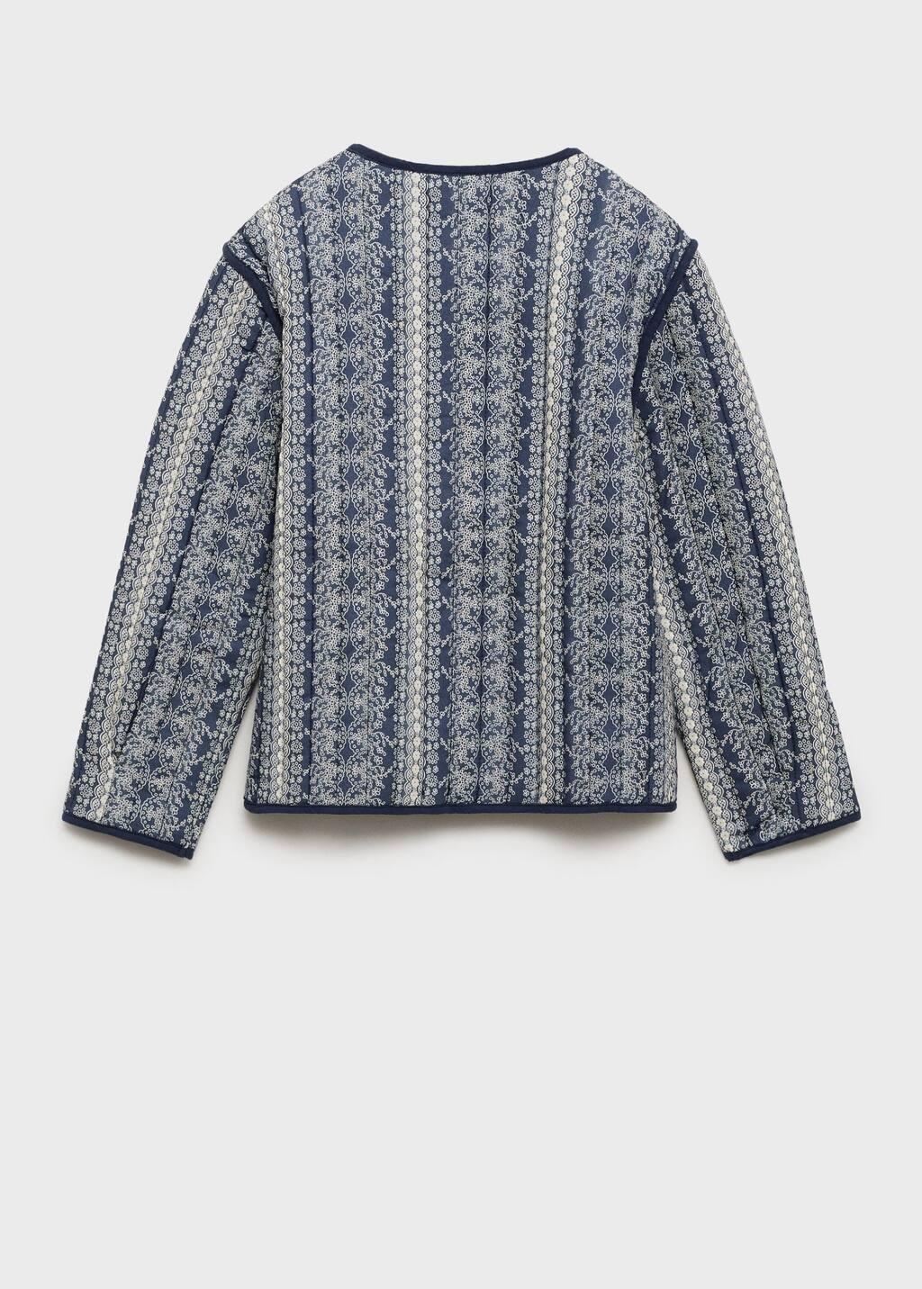 Navy Printed Quilted Jacket, Kids Girl, , large image number 0