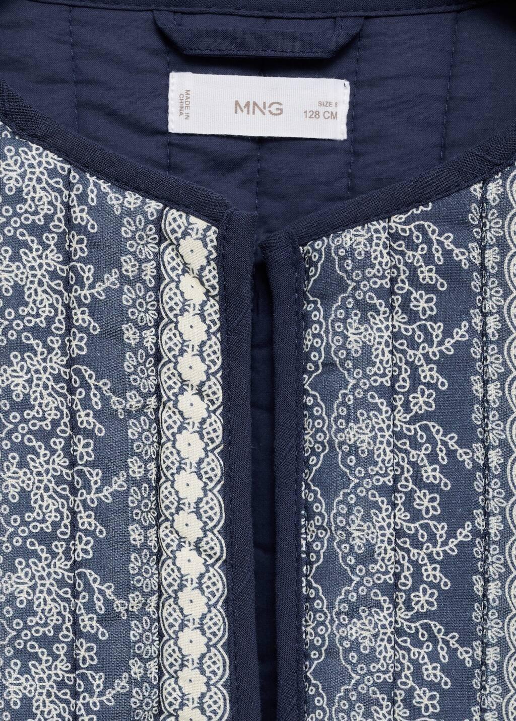 Navy Printed Quilted Jacket, Kids Girl, , large image number 1