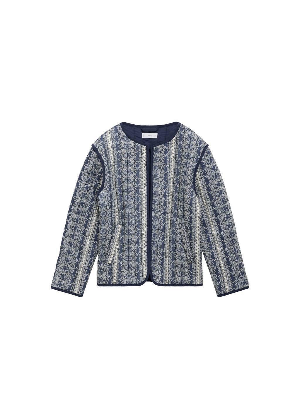 Navy Printed Quilted Jacket, Kids Girl, , large image number 2