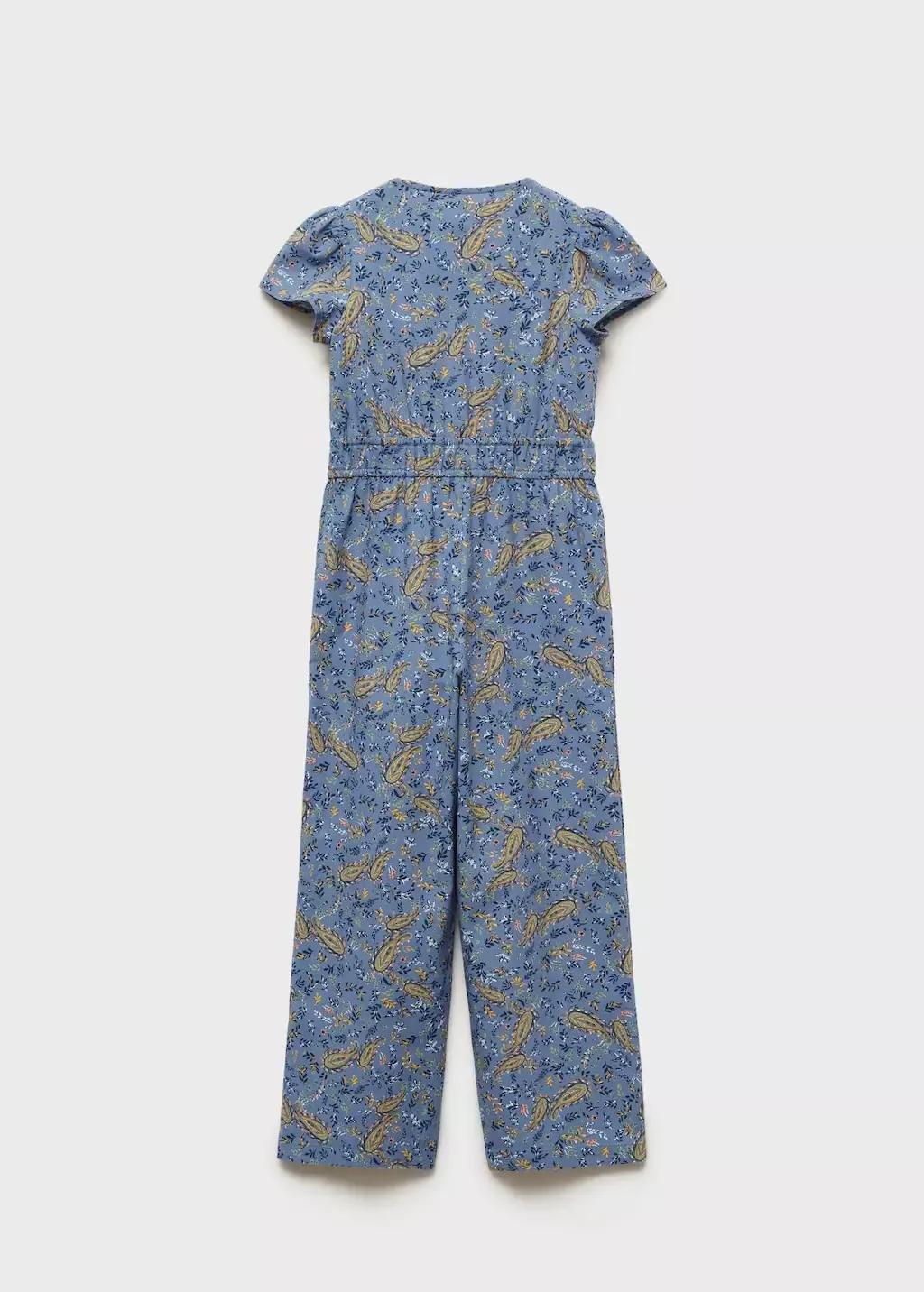 Blue Cotton Print Jumpsuit, Kids Girl, , medium