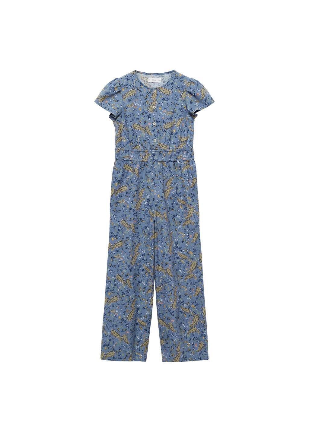 Blue Cotton Print Jumpsuit, Kids Girl, , large image number 2