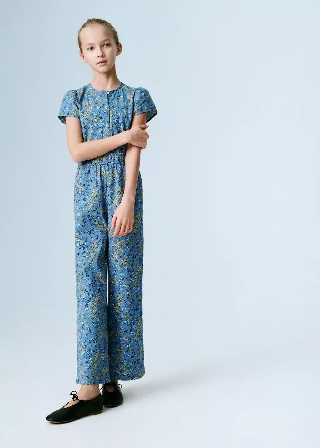 Blue Cotton Print Jumpsuit, Kids Girl, , large image number 3