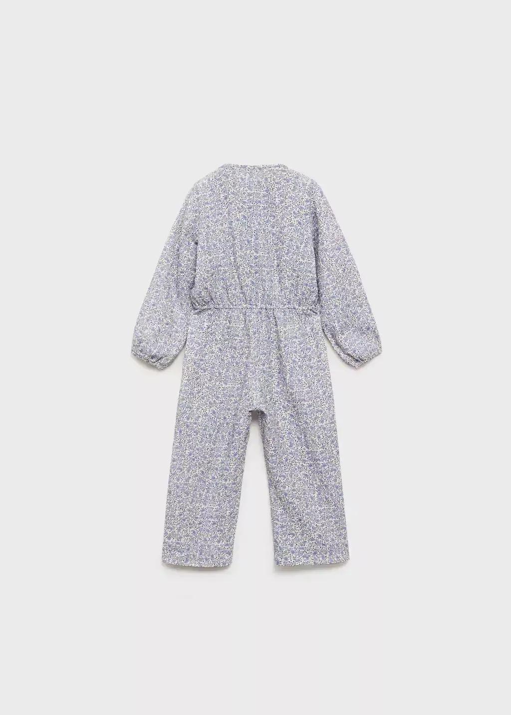 Blue Floral-Print Cotton Jumpsuit, Baby Girl, , medium