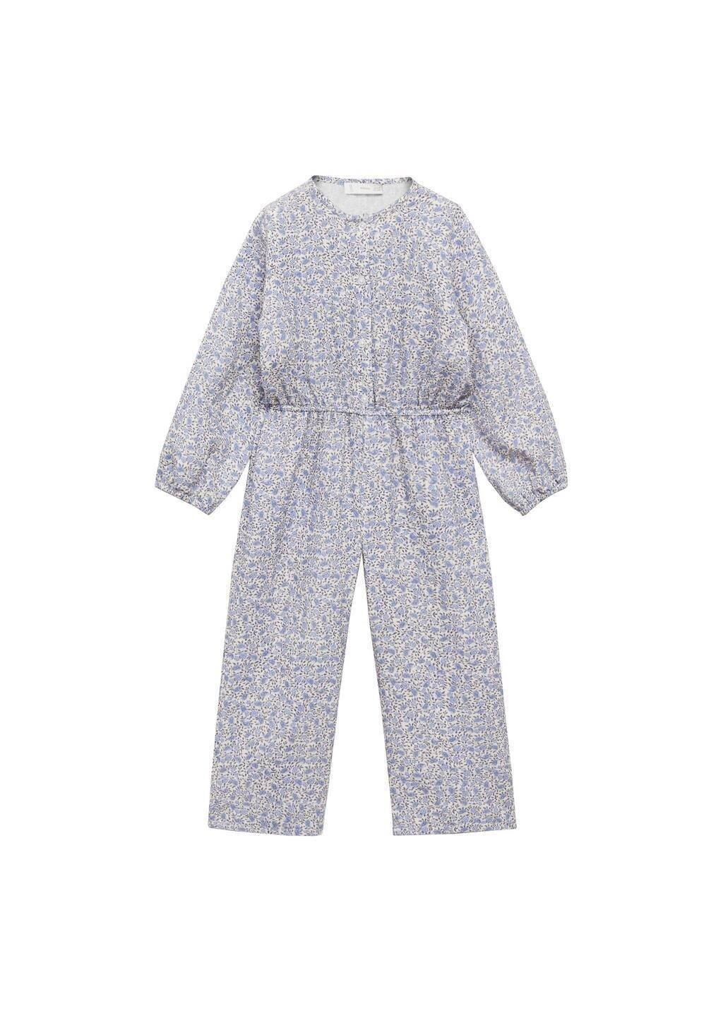 Blue Floral-Print Cotton Jumpsuit, Baby Girl, , large image number 2