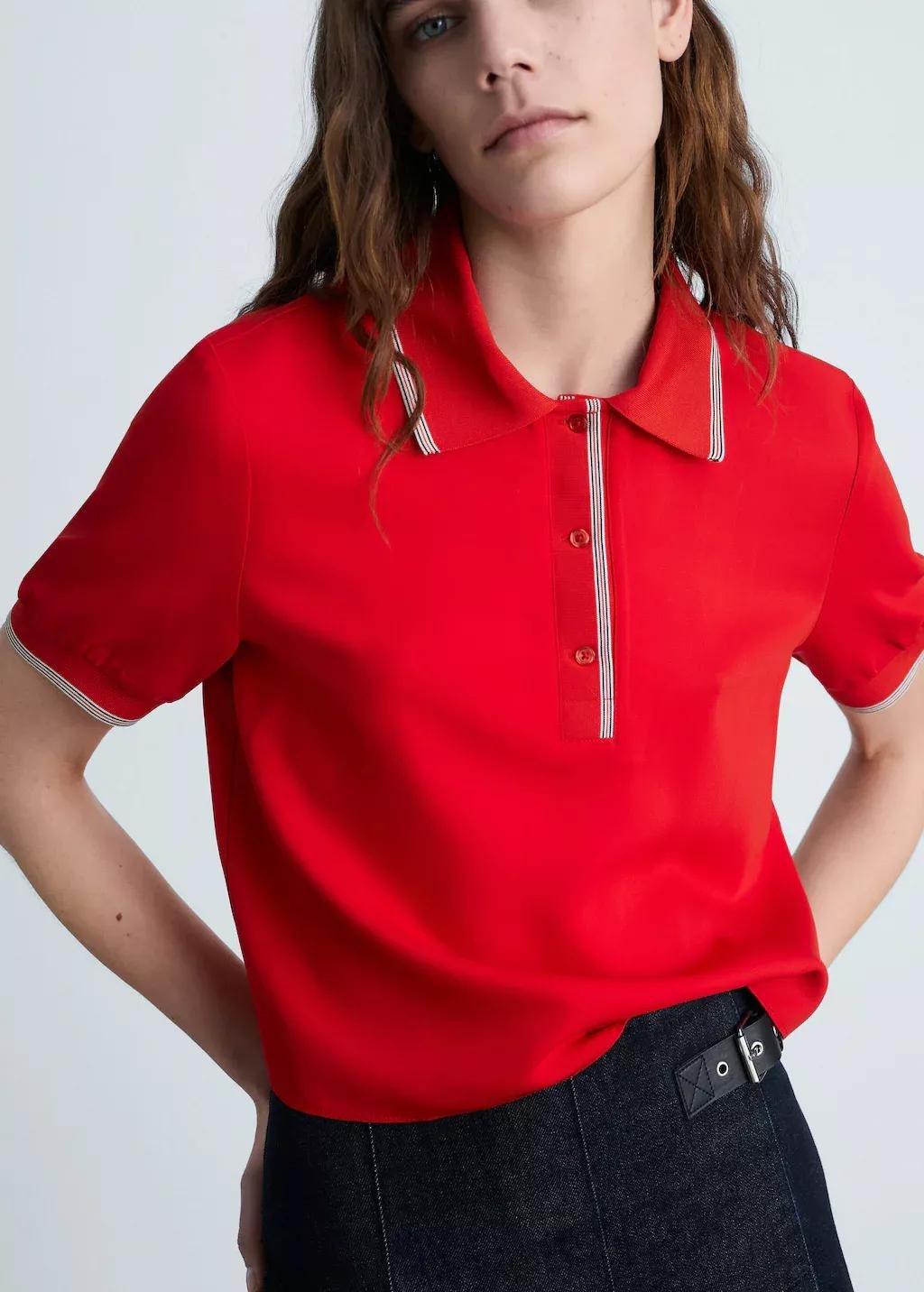 Red Cropped Polo Shirt With Contrasting Trim, , large image number 0