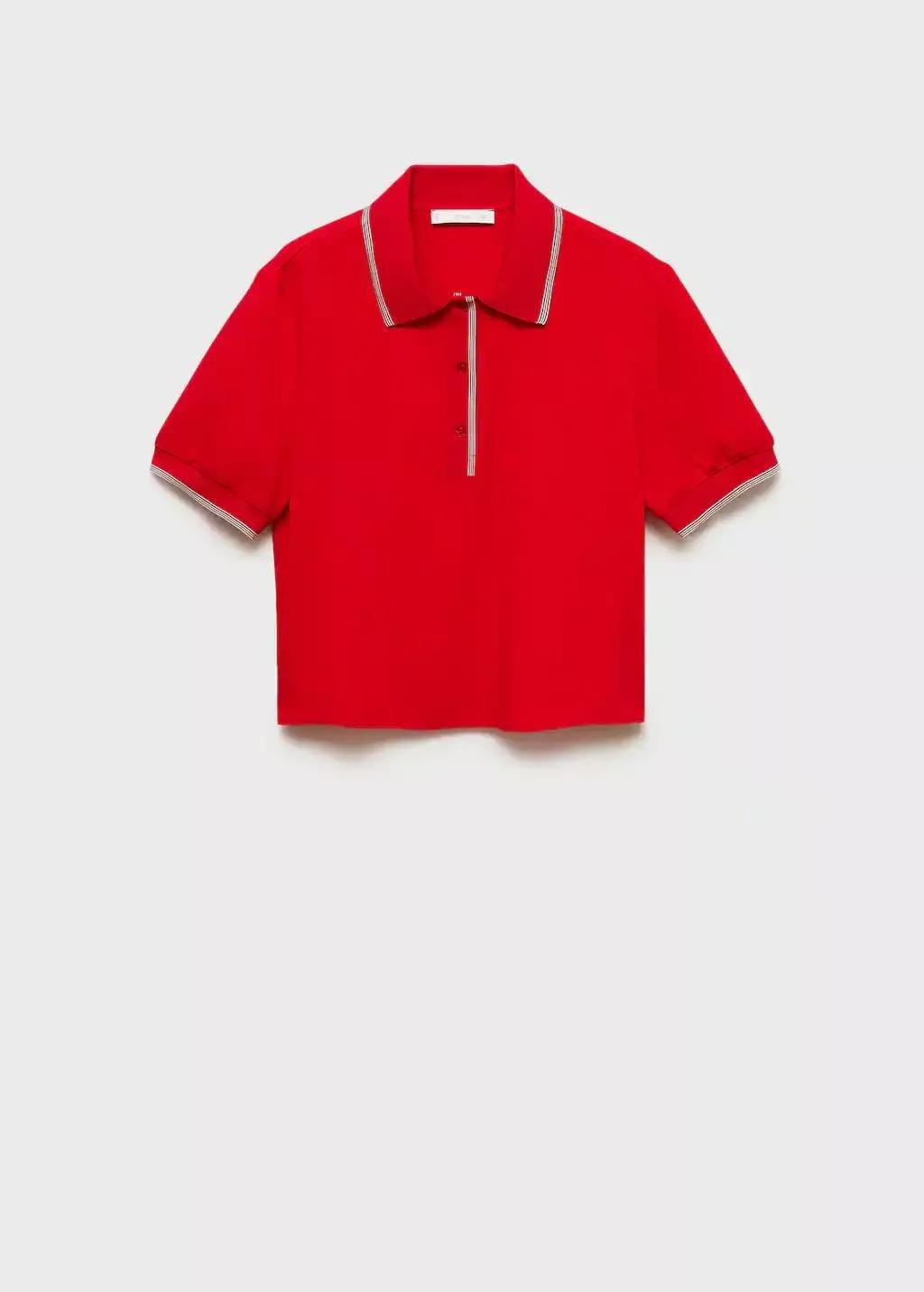 Red Cropped Polo Shirt With Contrasting Trim, , large image number 4