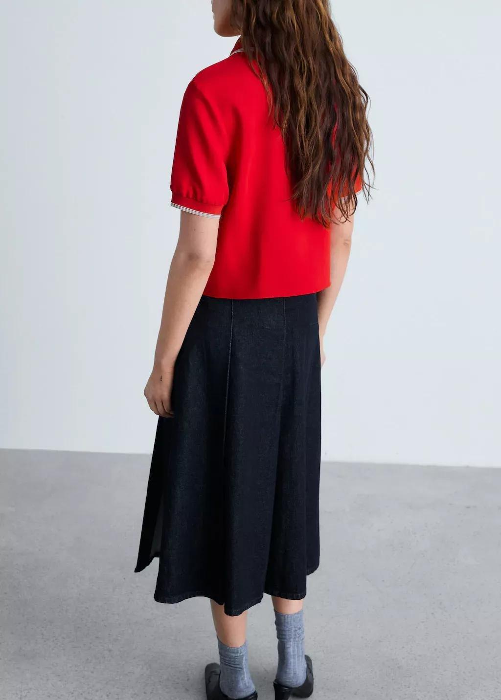 Red Cropped Polo Shirt With Contrasting Trim, , large image number 5
