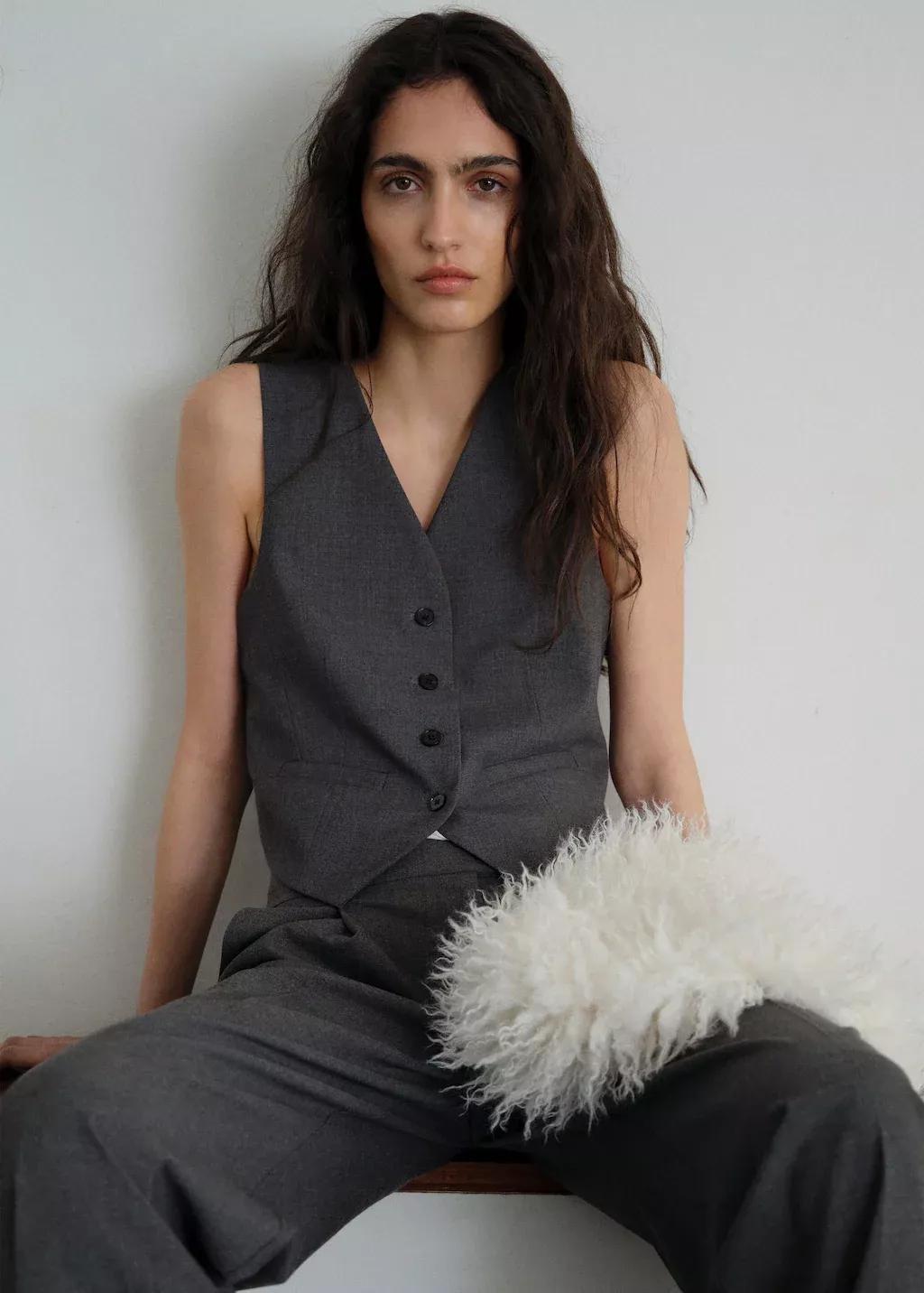 Grey Gilet With Adjustable Belt, , large image number 1