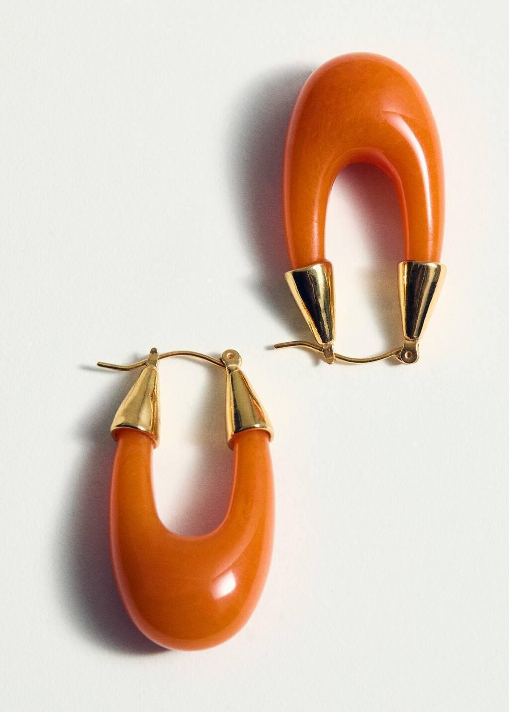 Orange Oval Hoop Earrings, 0201_20, large image number 1