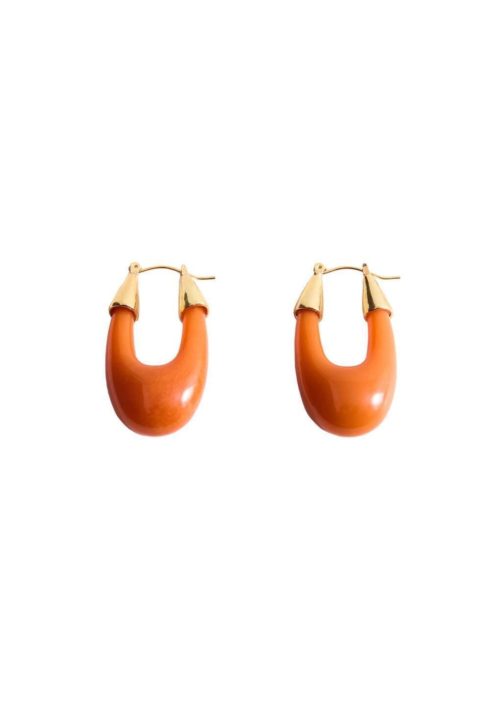 Orange Oval Hoop Earrings, 0201_20, large image number 2