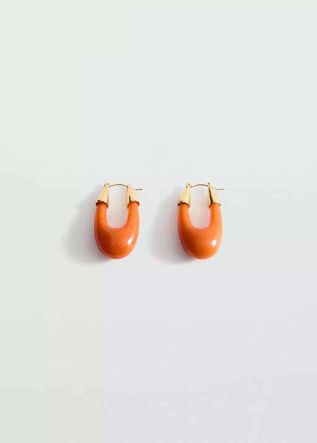 Orange Oval Hoop Earrings, 0201_20, large image number 3