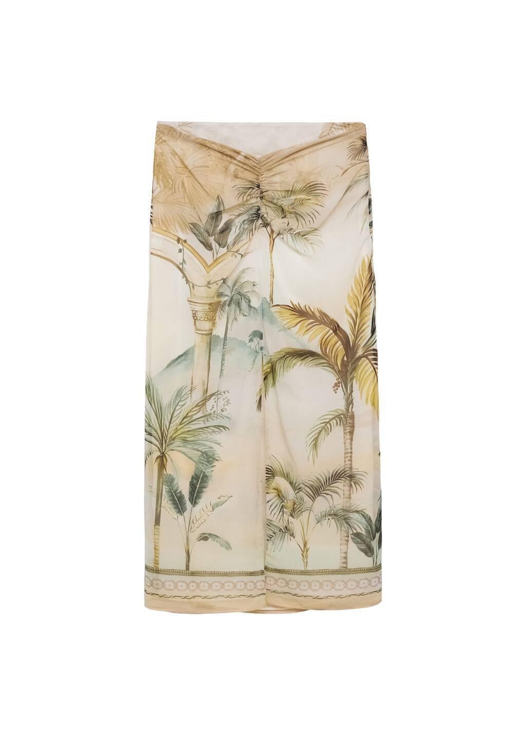 Beige Tropical Print Straight Skirt, , large image number 2