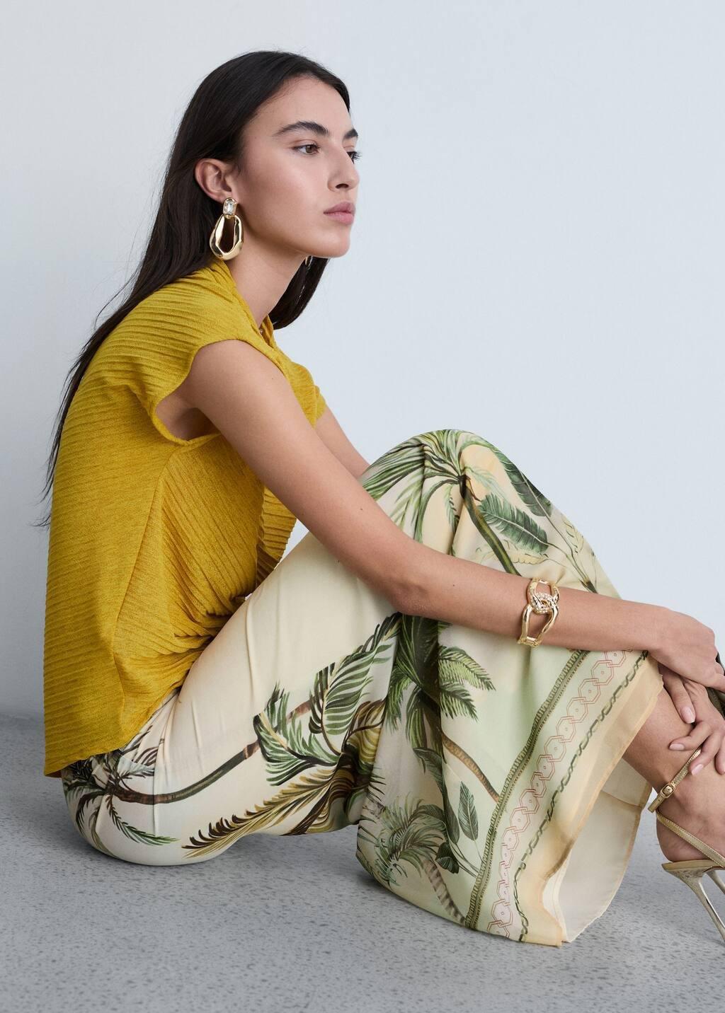 Beige Tropical Print Straight Skirt, , large image number 3