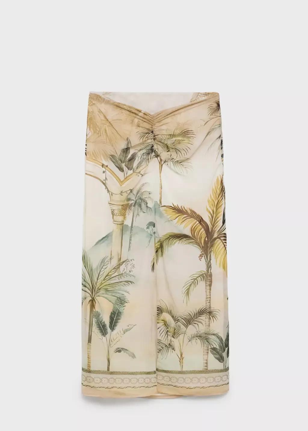 Beige Tropical Print Straight Skirt, , large image number 4