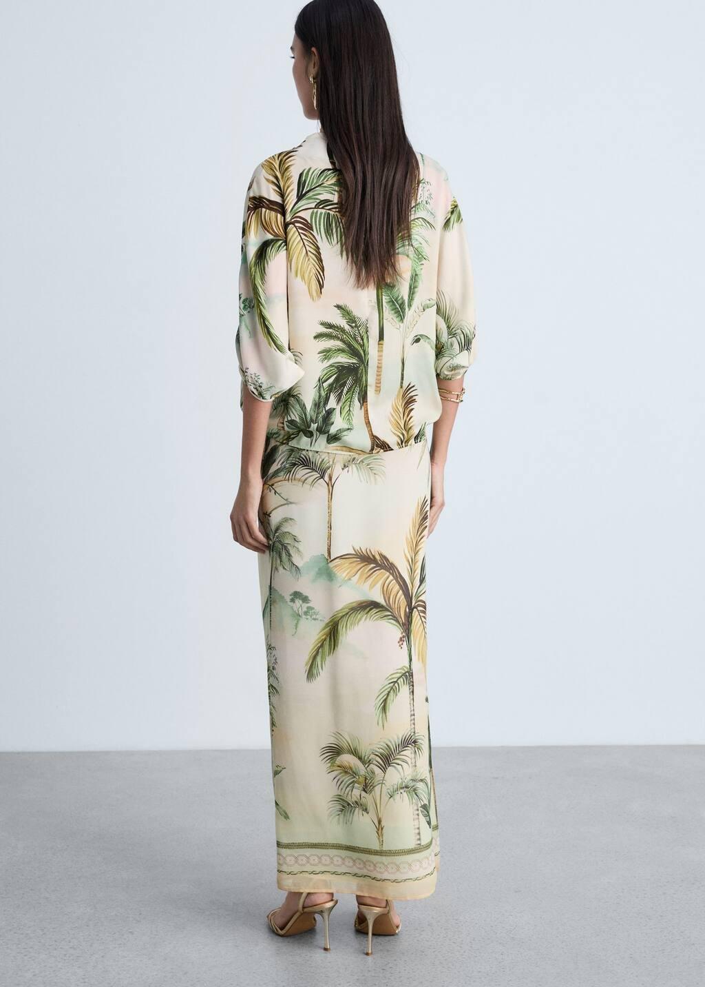 Beige Tropical Print Straight Skirt, , large image number 7