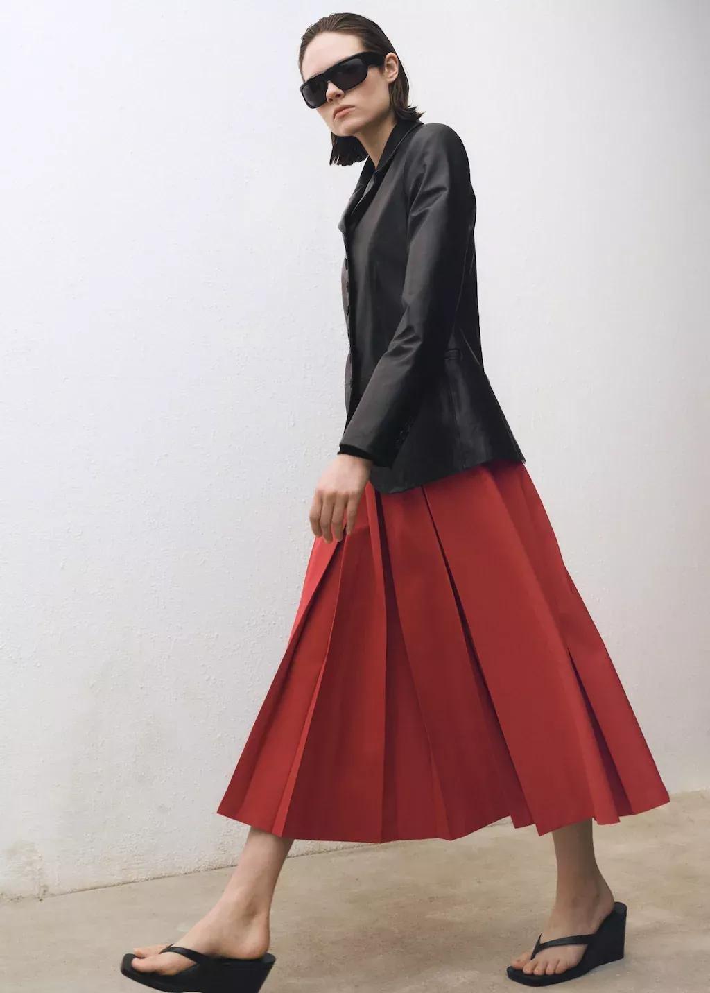 Red Wool-Blend Pleated Skirt, , large image number 1