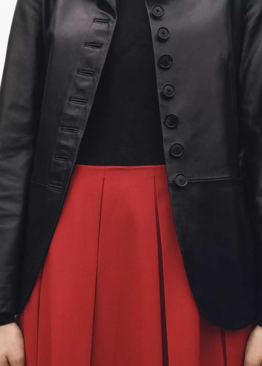 Red Wool-Blend Pleated Skirt, , large image number 3