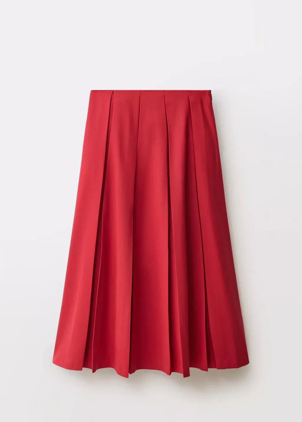Red Wool-Blend Pleated Skirt, , large image number 4