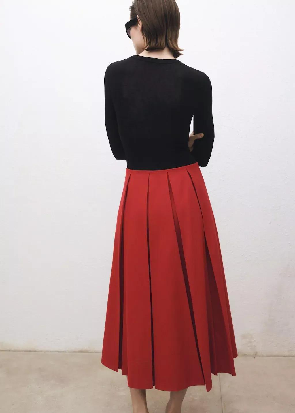 Red Wool-Blend Pleated Skirt, , large image number 6