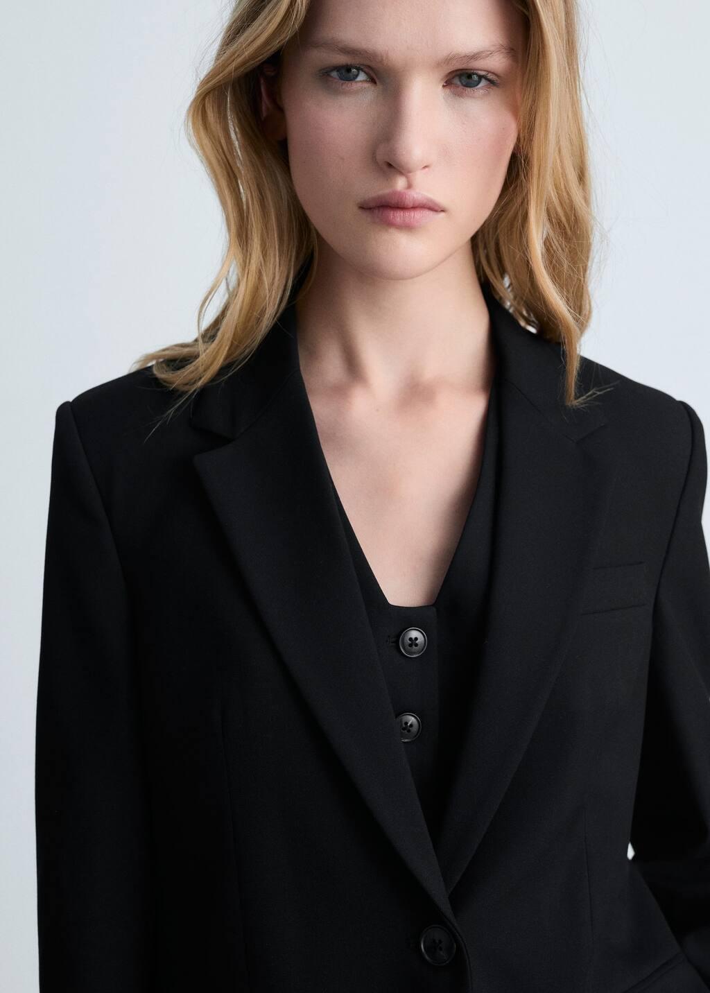 Black Straight Jacket With Flap Pockets, , large image number 1