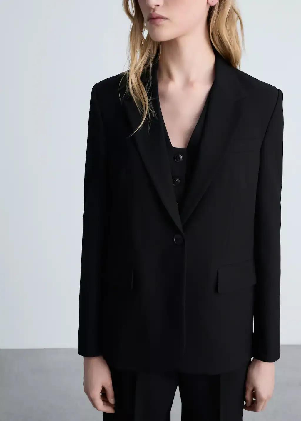 Black Straight Jacket With Flap Pockets, , large image number 3