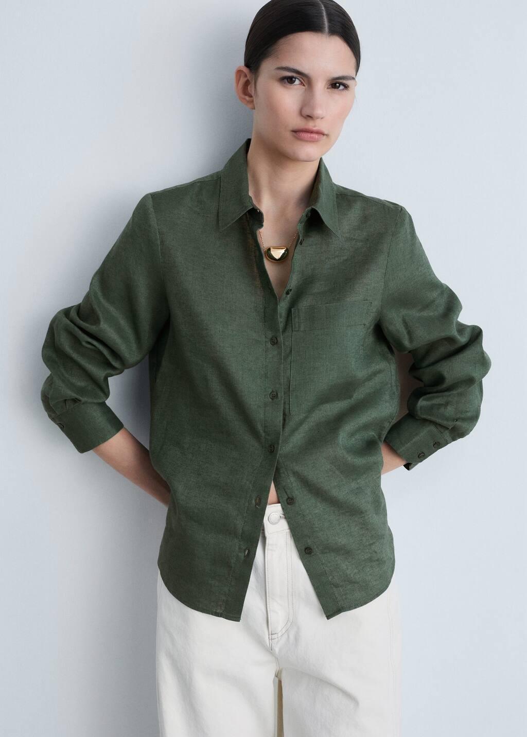 Green Pocket Linen Shirt, , medium
