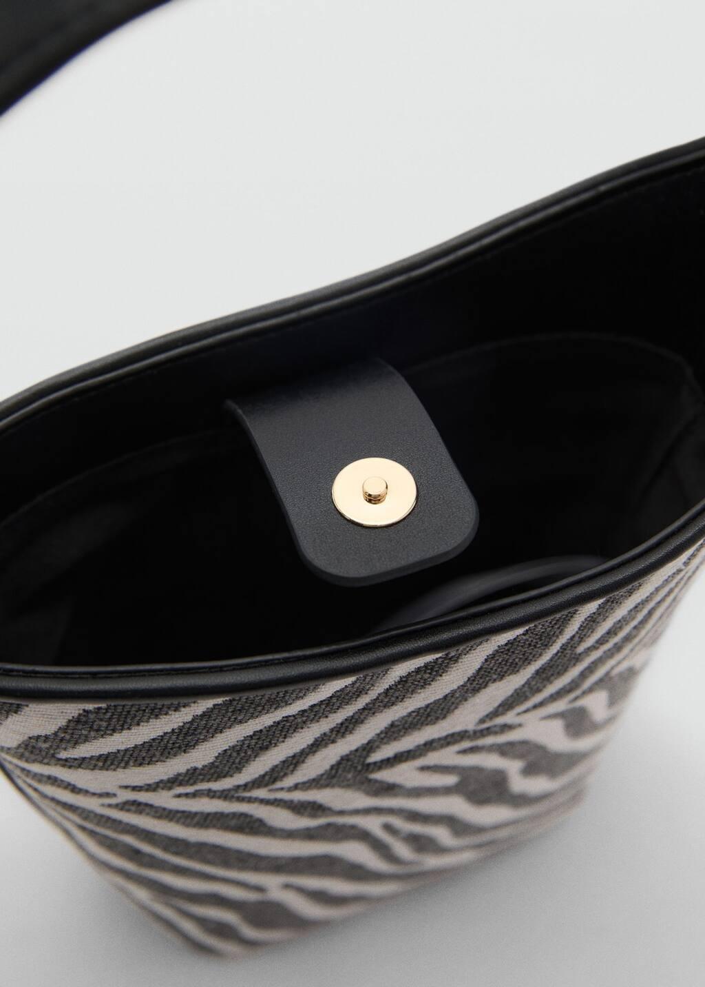 Black Zebra-Print Bucket Bag, Black, large image number 2