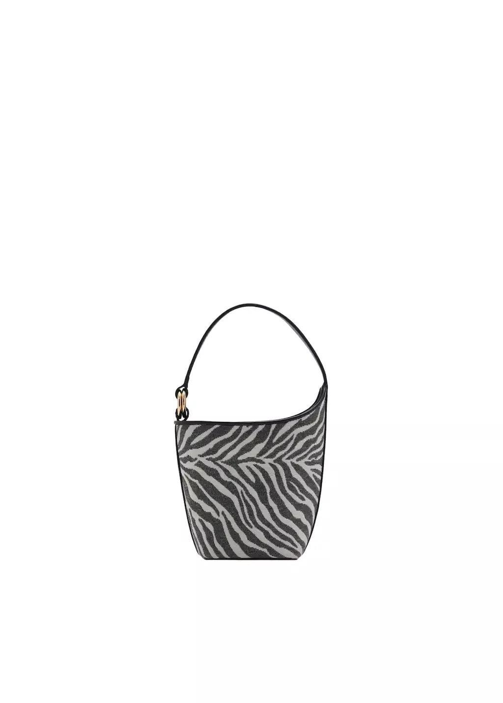Black Zebra-Print Bucket Bag, Black, large image number 3