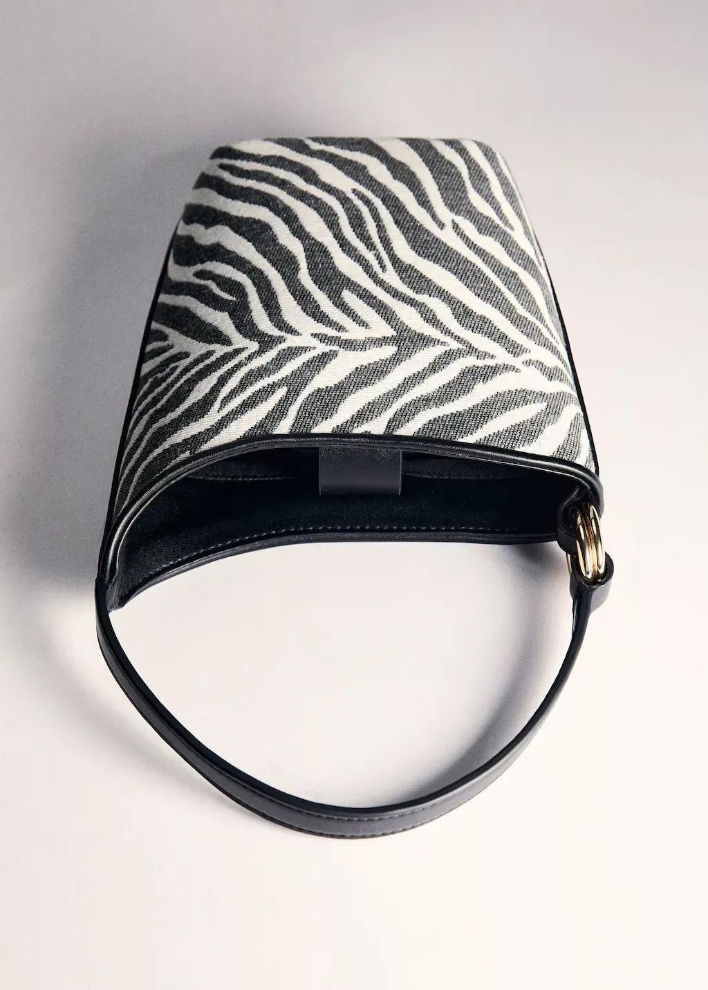 Black Zebra-Print Bucket Bag, Black, large image number 4