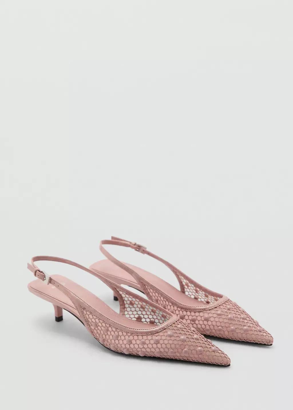 Pink Lt Pastel Mesh Heeled Shoes With Decorative Balls, , medium