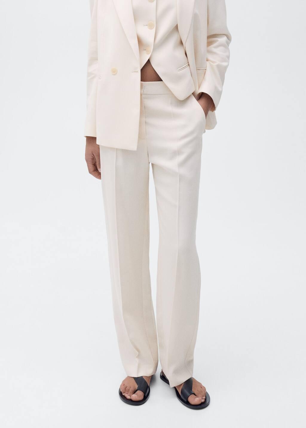 Beige Straight Suit Trousers, , large image number 0